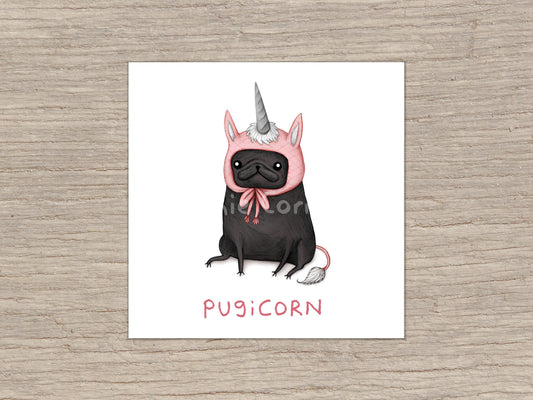 Pugicorn Black Pug Unicorn Hat Signed Fine Art Print
