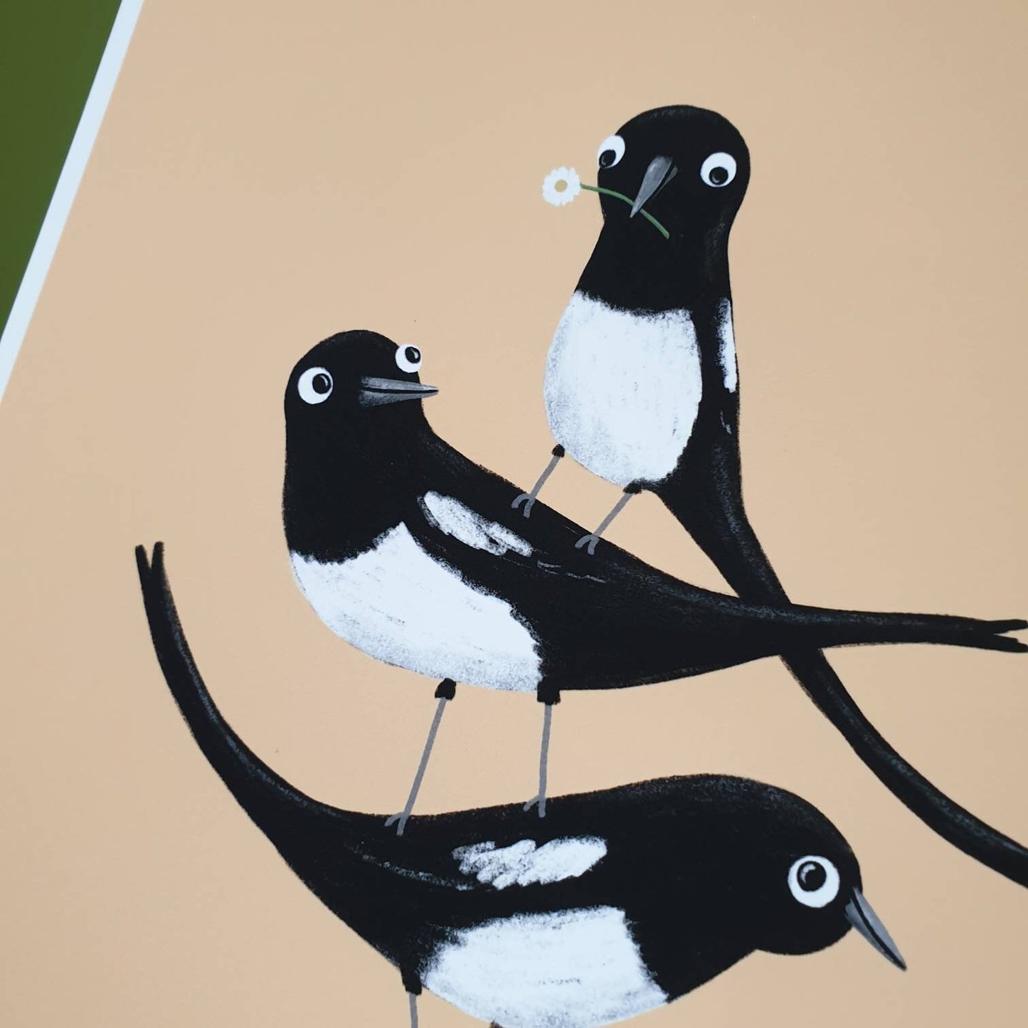 Three For a Girl Magpie Rhyme Signed Fine Art Print - New Baby Nursery Gift