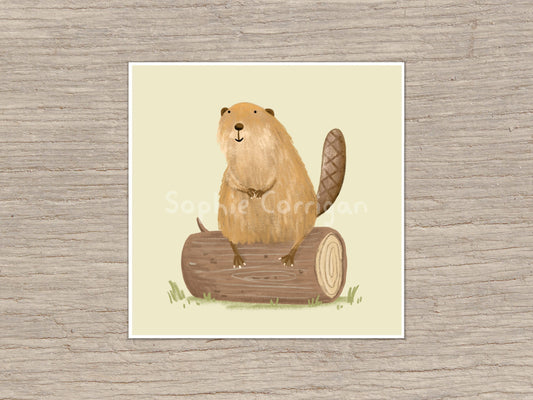 Beaver on a Log Signed Art Print