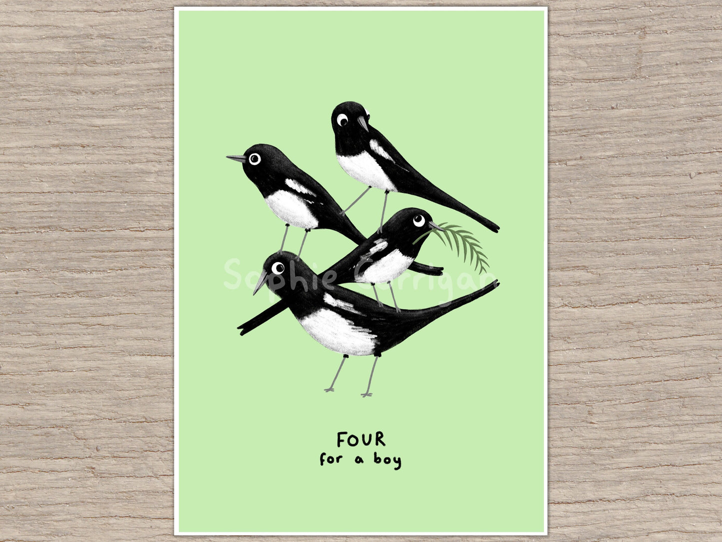Four For a Boy Magpie Rhyme Signed Fine Art Print - New Baby Nursery Gift