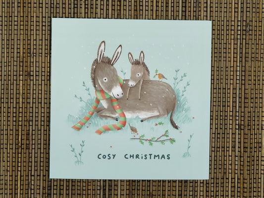Donkeys and Robins Cosy Christmas Card