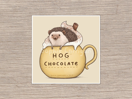 Hog Chocolate Signed Art Print - Hot Choccy Hedgehog Decor Gifts Cute Funny Tenrec Pun Illustration UK Worldwide Postage Sophie Corrigan