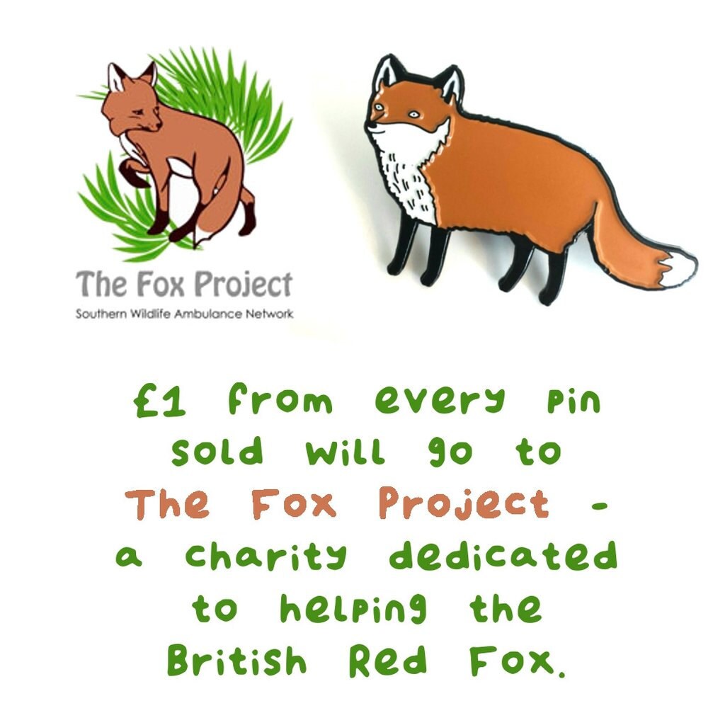 Fox Enamel Pin: Original Illustration, British Wildlife Charity