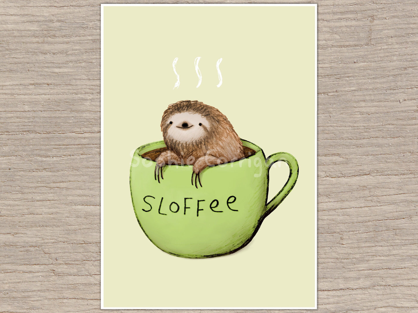 Sloffee Art Print: Sloth Coffee Pun Illustration, Signed Sophie Corrigan