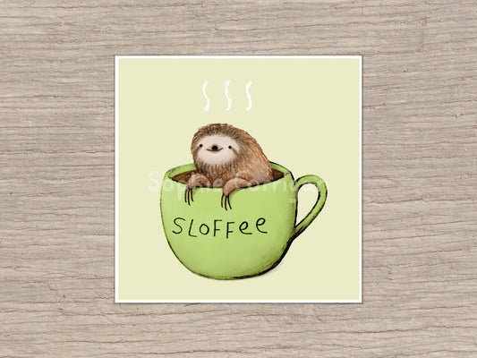 Sloffee Art Print: Sloth Coffee Pun Illustration, Signed Sophie Corrigan