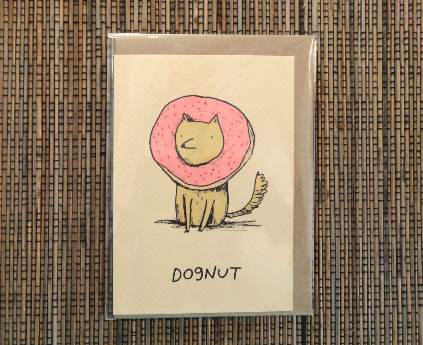 Dognut Card: Dog Donut Original Illustration, A6 Gesso Card
