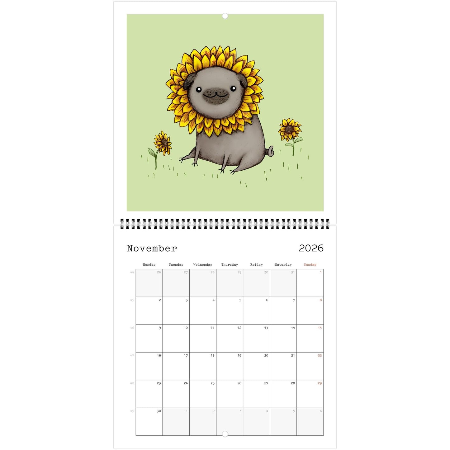 Pugs 2026 Cute Dog 12 Month Wall Calendar