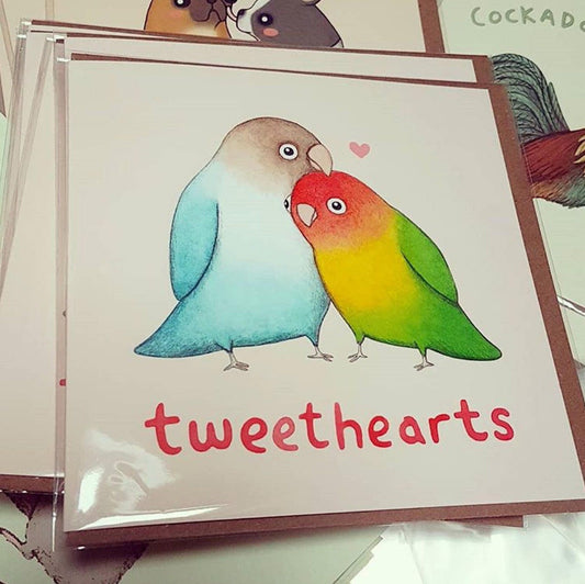 Tweethearts Card: Bird Lover Illustration on Gesso Paper