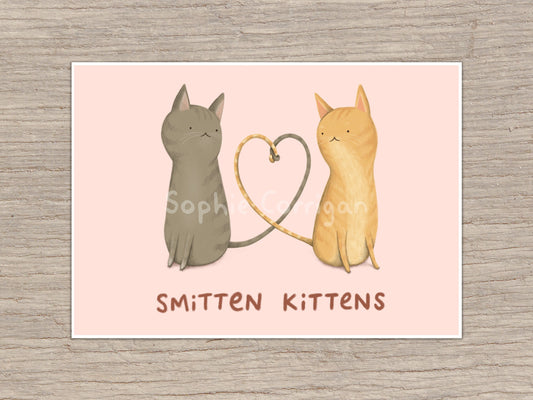 Smitten Kittens Signed Fine Art Print - Cute Cat Valentines Gift