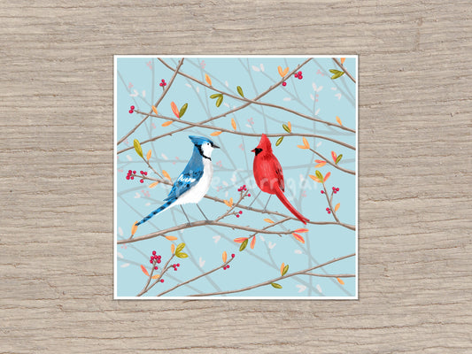 Blue Jay & Cardinal Signed Art Print