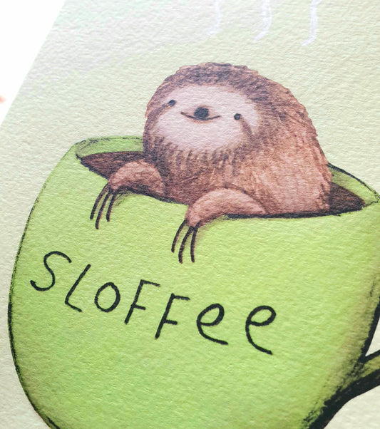 Large Sloffee Sloth Coffee Card A5