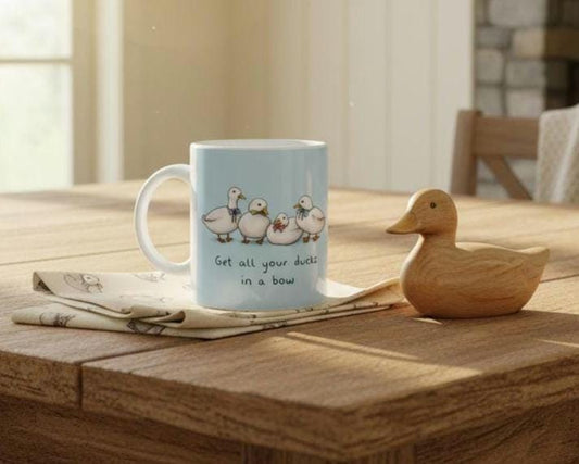 Ducks in Bows - Punny Duck Row 11oz Ceramic Mug