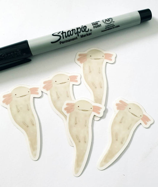Floating Axolotl Transparent Background Vinyl Sticker