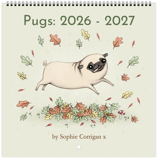 Pugs 2026 Cute Dog 12 Month Wall Calendar