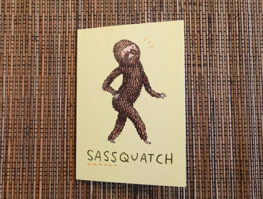 Sassquatch Card: Original Bigfoot Sasquatch Illustration, A6 Gesso Card