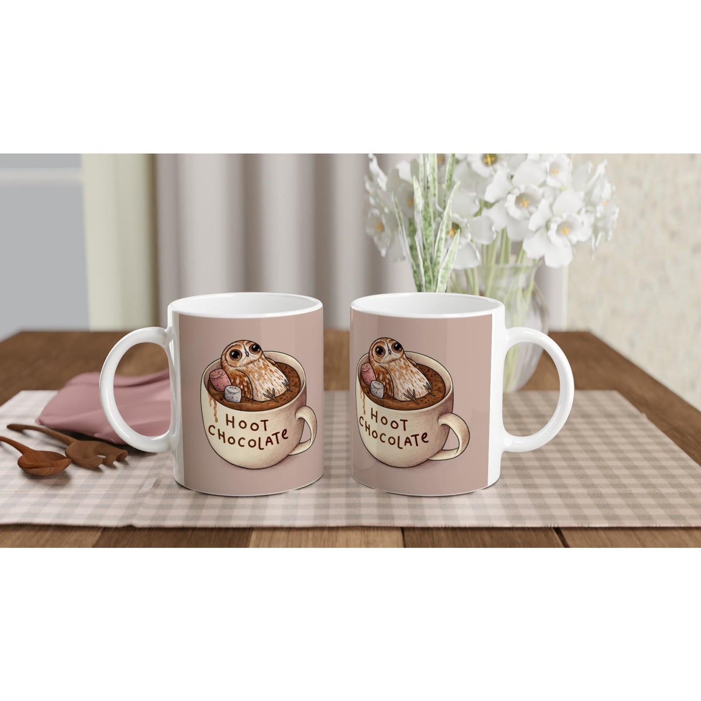 Hoot Chocolate 11oz Ceramic Mug - Cute Hot Chocolate Tawny Owl Bird