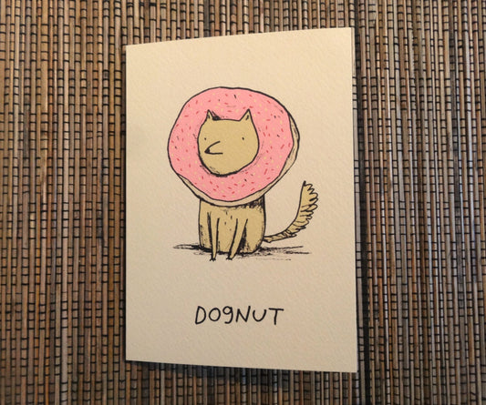 Dognut Card: Dog Donut Original Illustration, A6 Gesso Card