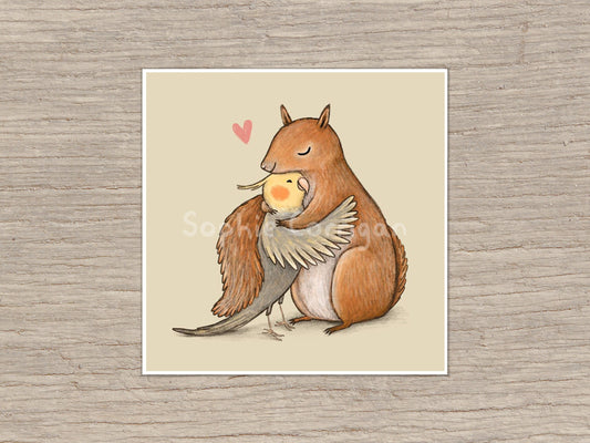 Cockatiel & Squirrel Signed Art Print