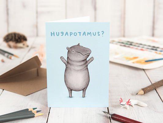 Hugapotamus? Cute Hippopotamus Hippo Hug Card