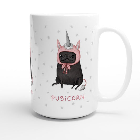 Pugicorn Black Pug Unicorn Large 15oz Ceramic Mug