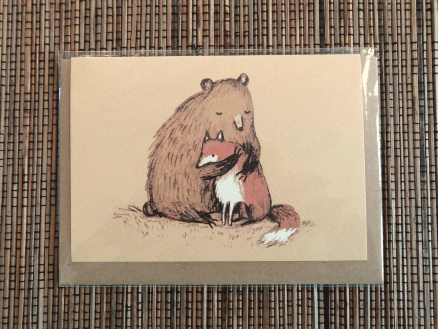 Grizzly Hugs Card: Bear and Fox Illustration - Friendship Card