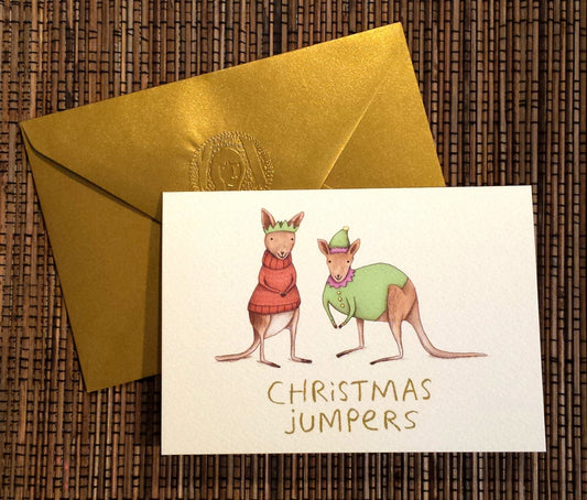 Australian Christmas Card: Kangaroos in Jumpers