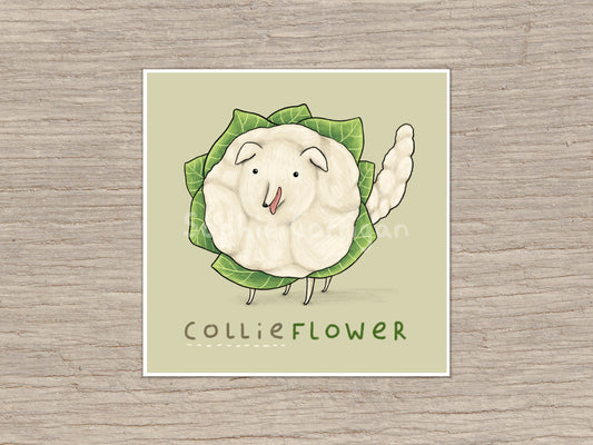Cute Collieflower Signed Fine Art Print - Dog Cauliflower Pun Pugtato