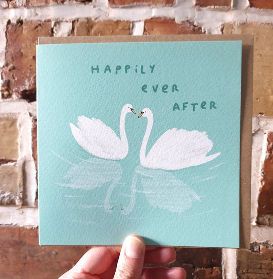 Swan Wedding Card: Happily Ever After Illustration