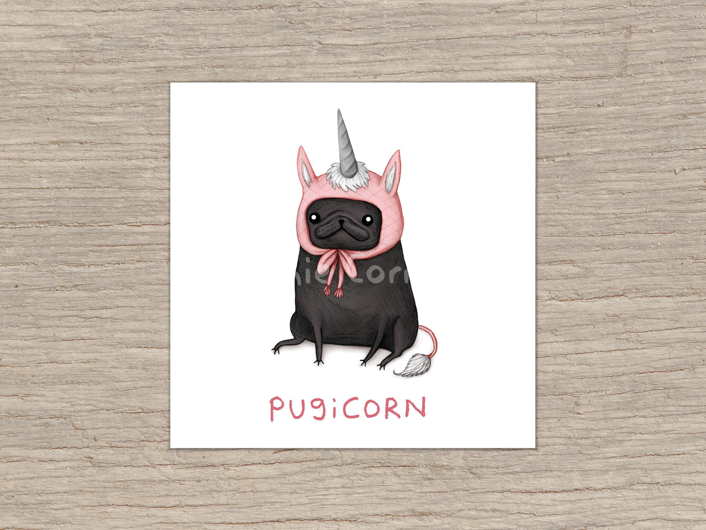 Pugicorn Black Pug Unicorn Hat Signed Fine Art Print