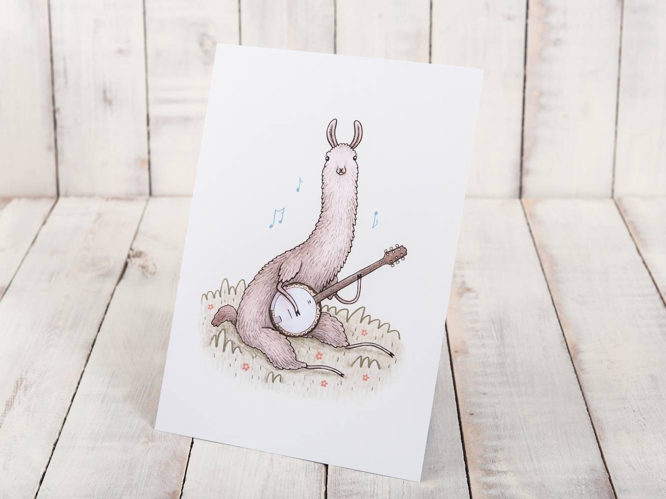 Llama Playing a Banjo A4 Signed Print