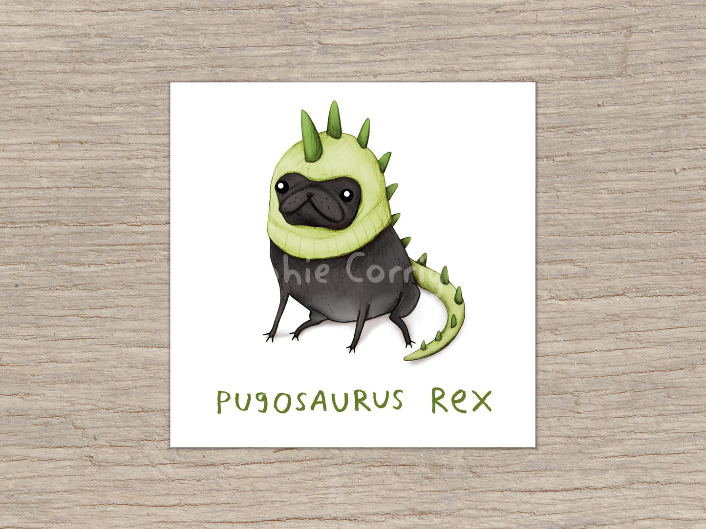Pugosaurus Rex Black Pug Dinosaur Hat Signed Fine Art Print