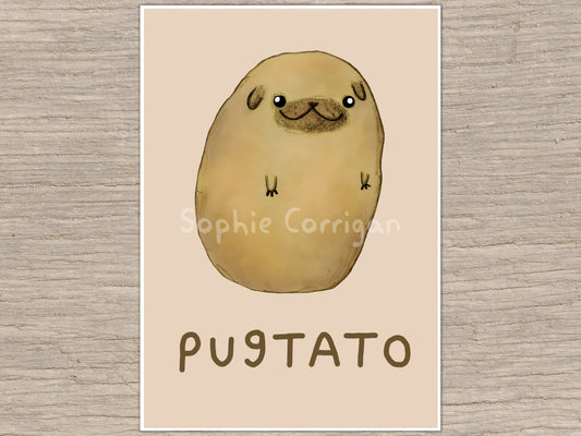Pugtato Art Print: Signed Foodimal Illustration