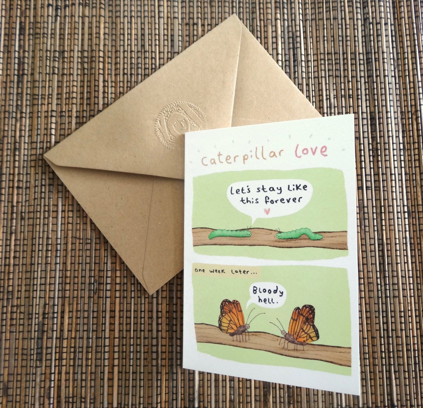 Caterpillar Love Card - Butterfly Bugs Valentine's Day