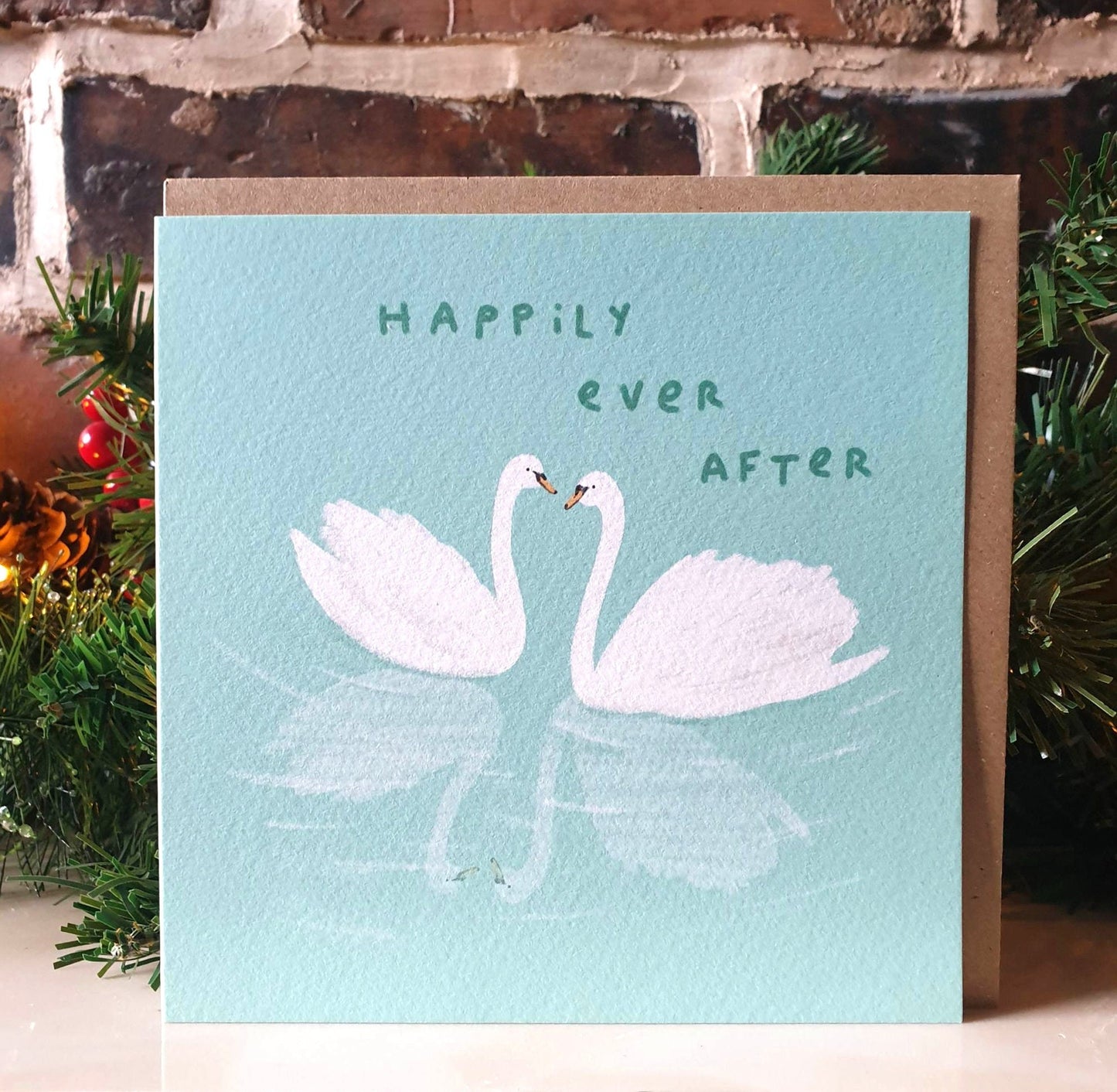 Swan Wedding Card: Happily Ever After Illustration