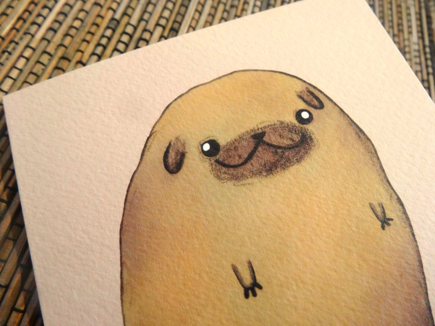 Pugtato Card: Original Pug Potato Illustration, A6 Gesso Card