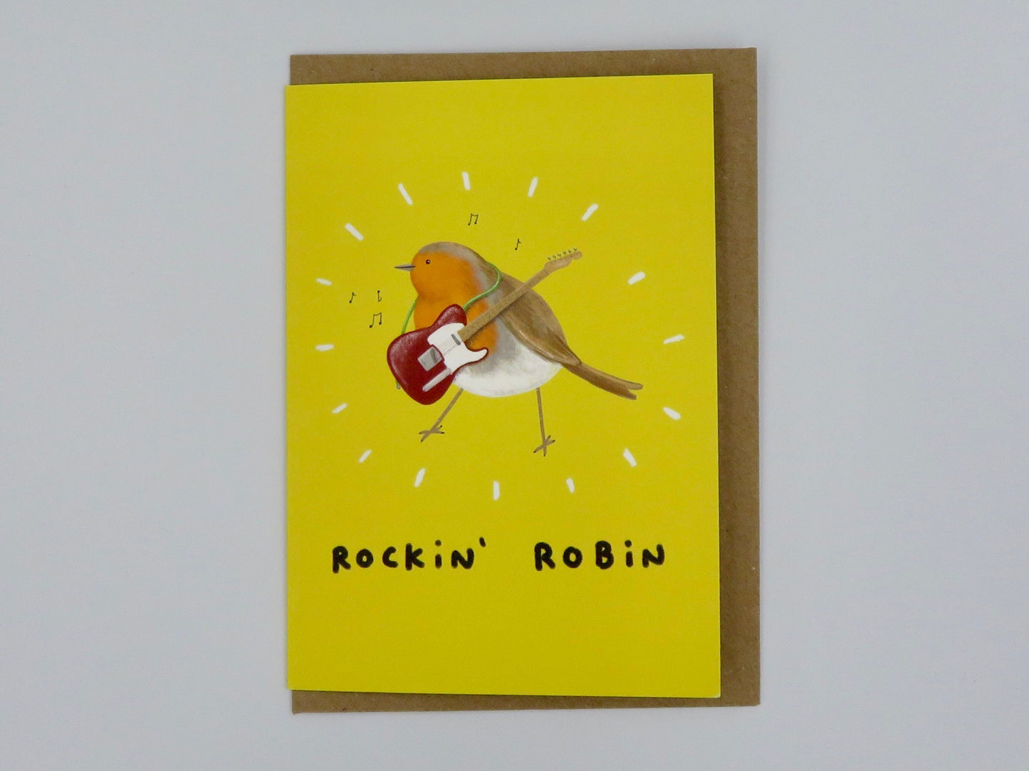 Rockin' Robin Electric Guitar Rock Music Bird Christmas Card