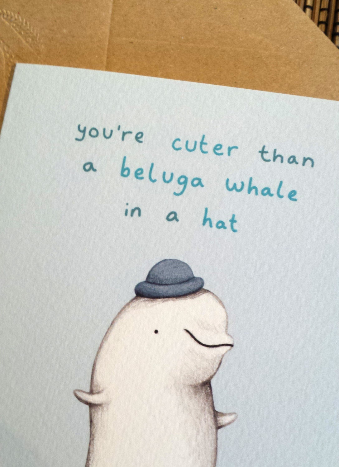 Beluga Whale Valentines Card: Illustration, A6 Gesso Paper