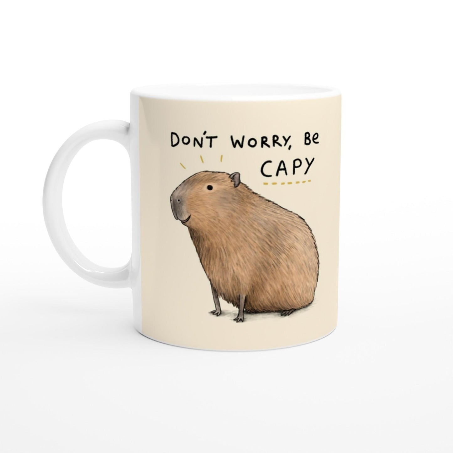 Capybara Ceramic Mug, 'Don't Worry Be Capy' Illustration, 11oz