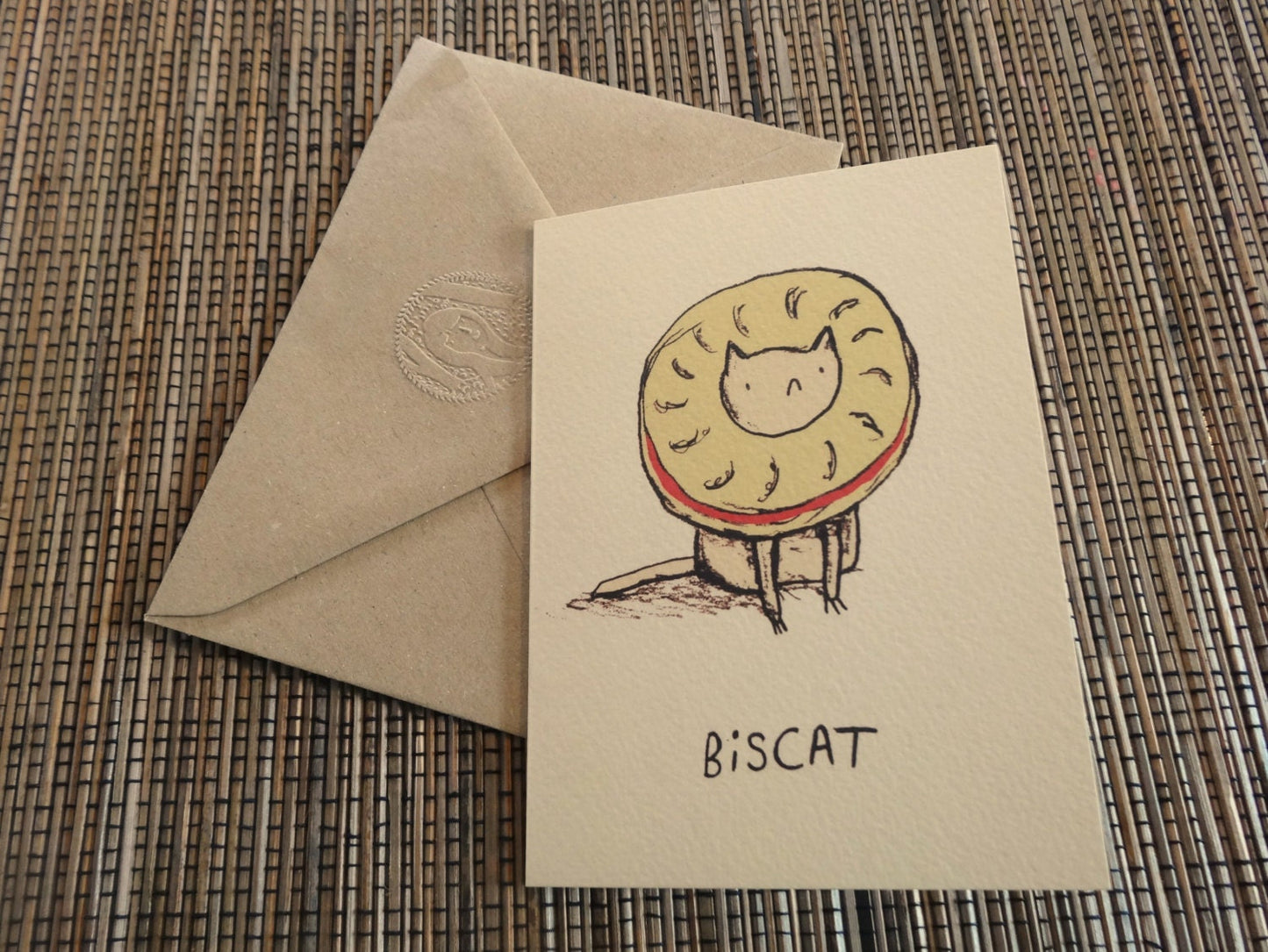 Biscat Card: Biscuit Cat A6 Gesso Card with Kraft Envelope