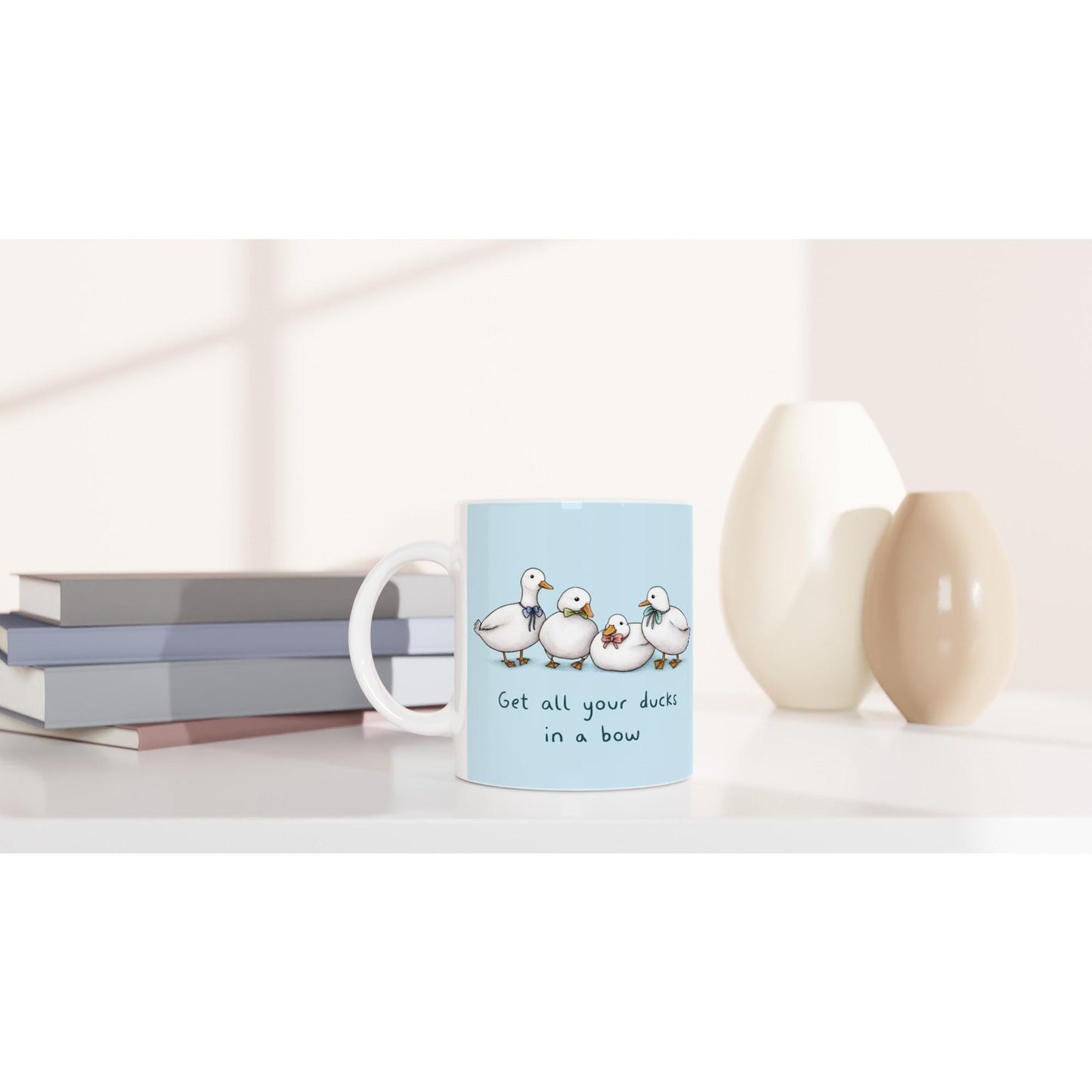 Ducks in Bows - Punny Duck Row 11oz Ceramic Mug