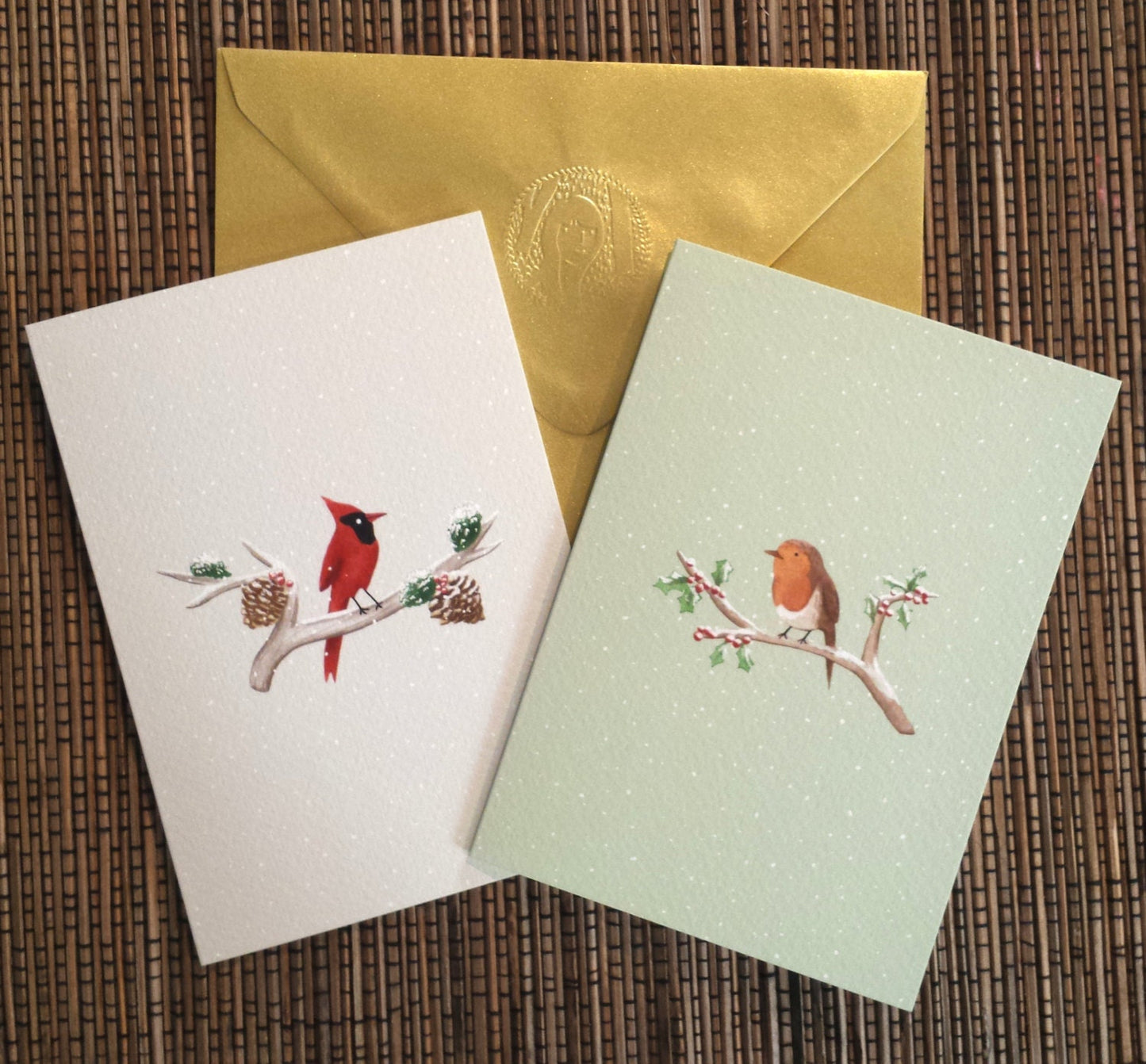Cardinal on Branch Christmas Card