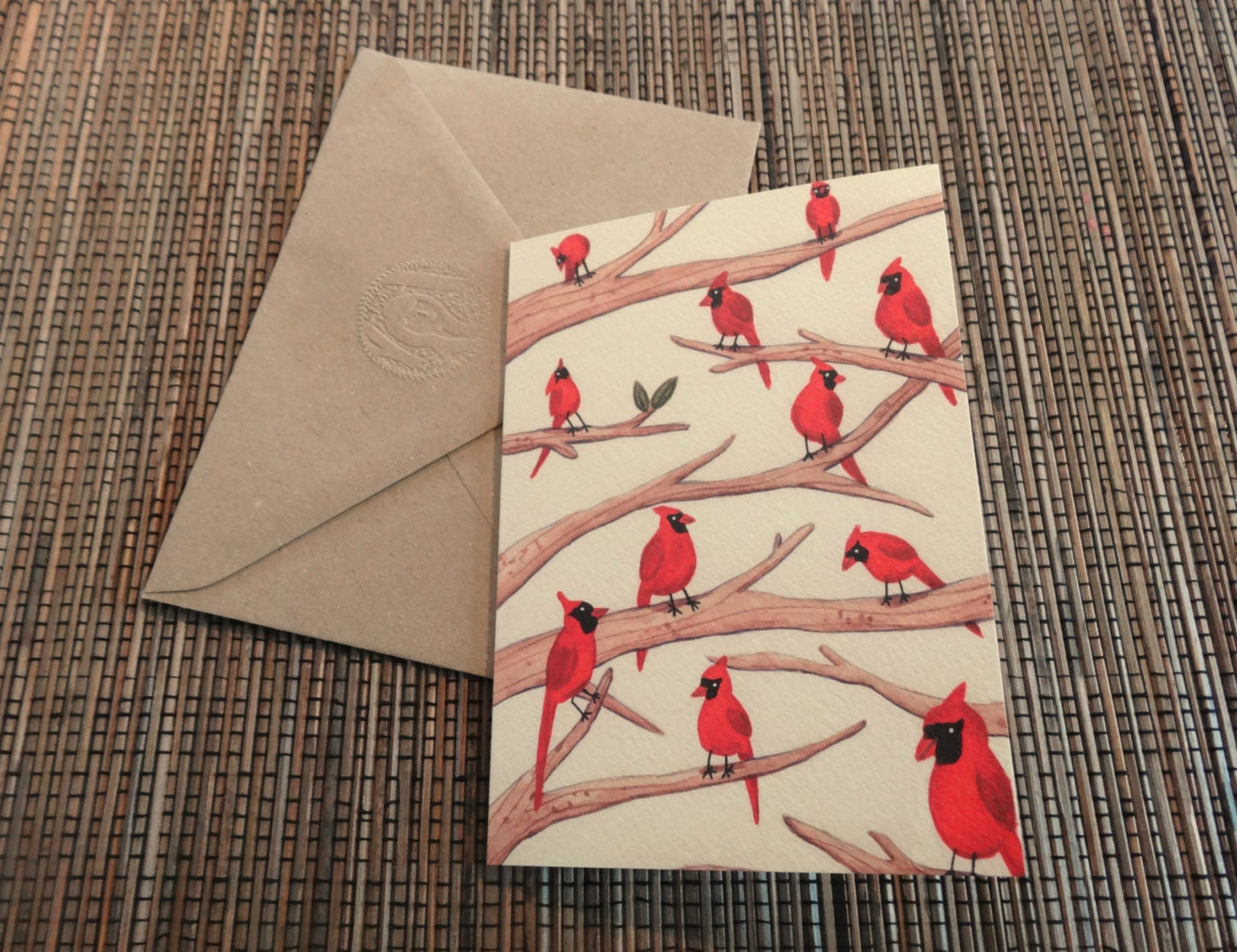 Cardinal Illustration Card: A6 Textured Gesso Card