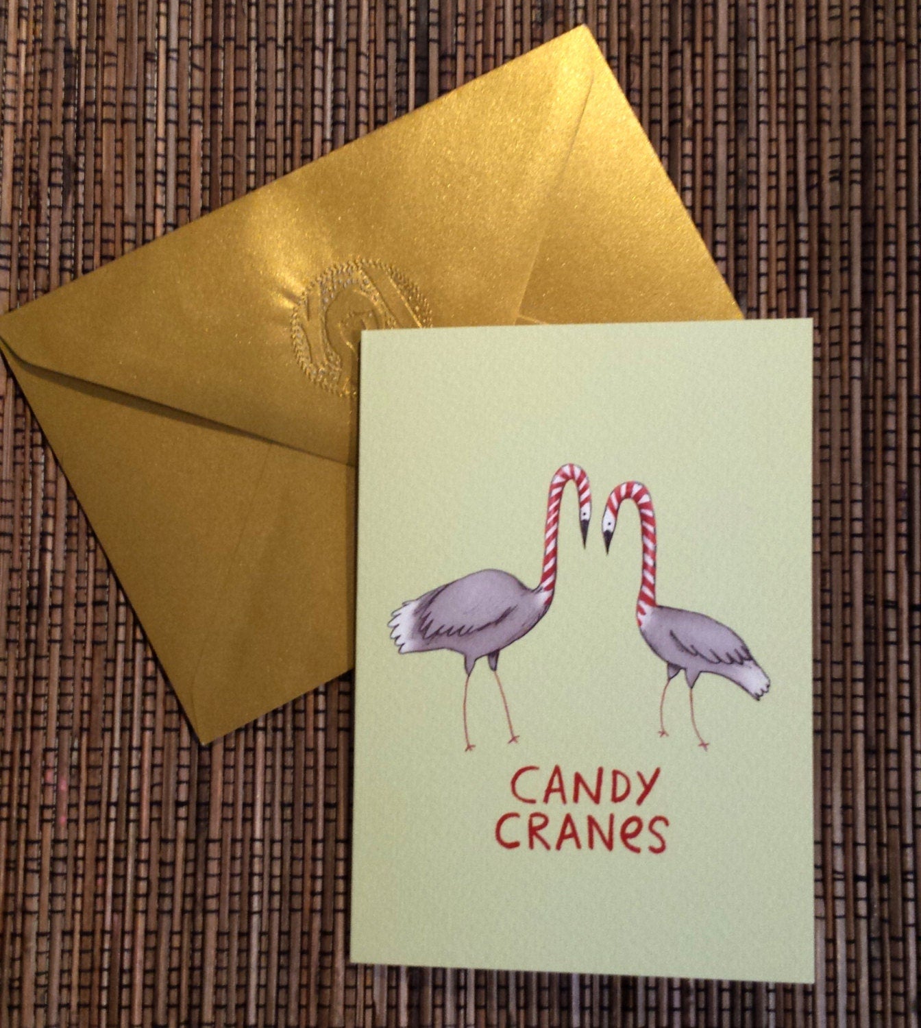 Candy Cranes Bird Candy Canes Christmas Card
