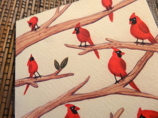 Cardinal Illustration Card: A6 Textured Gesso Card