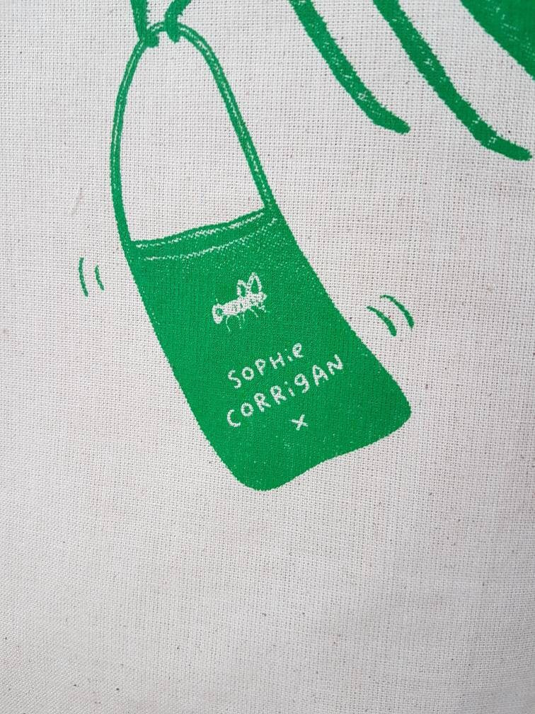 Grass Shopper Tote Bag: Hand Screen Printed Eco-Friendly Grasshopper Shopping Bag