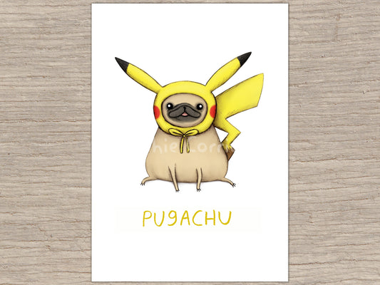 Pugachu Art Print – Cute Pug Dog Pokemon Pun Illustration