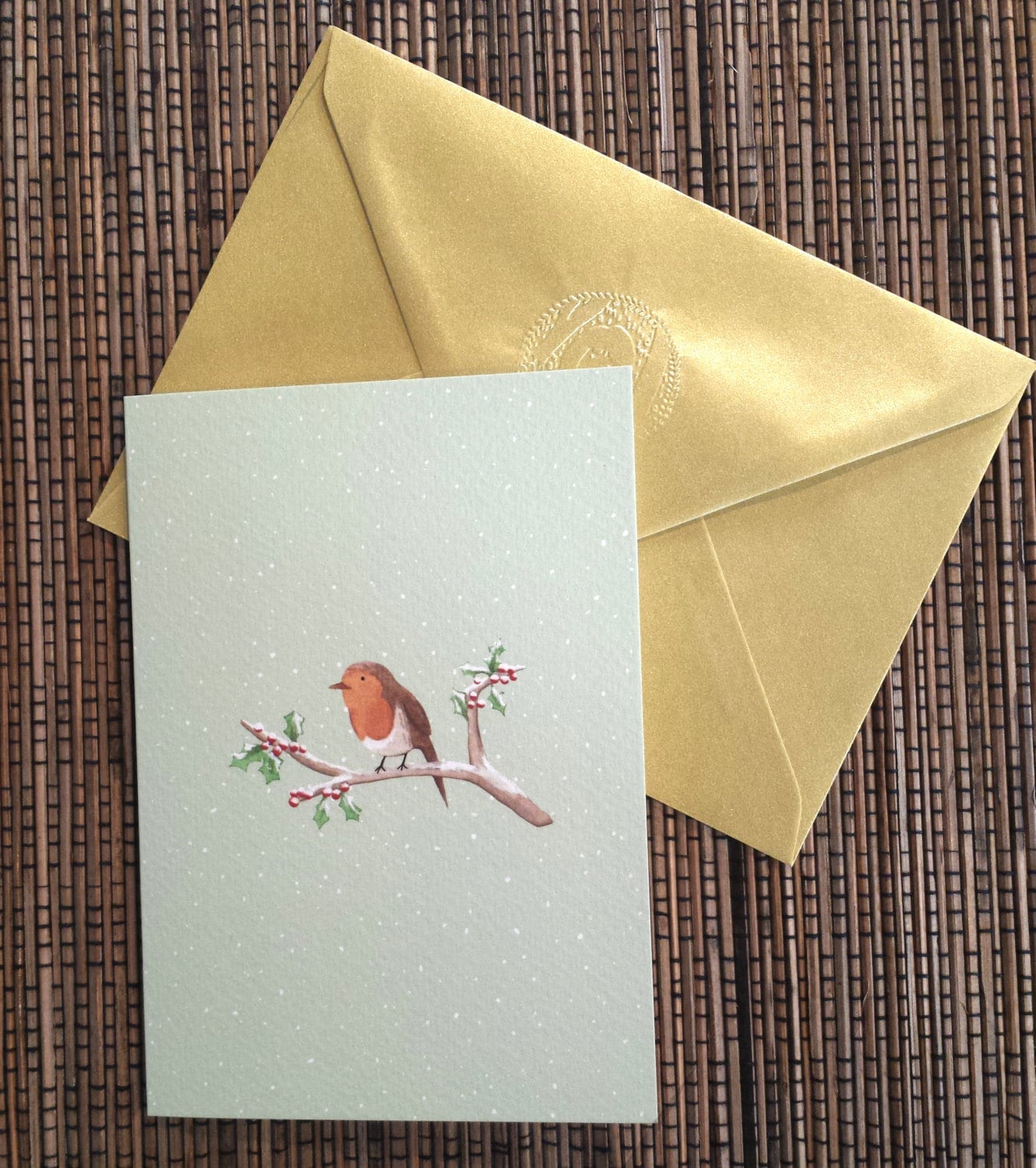 Robin on Branch Christmas Card