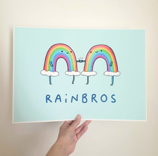 Rainbros Cute Fistbump Rainbow Brothers Signed Fine Art Print