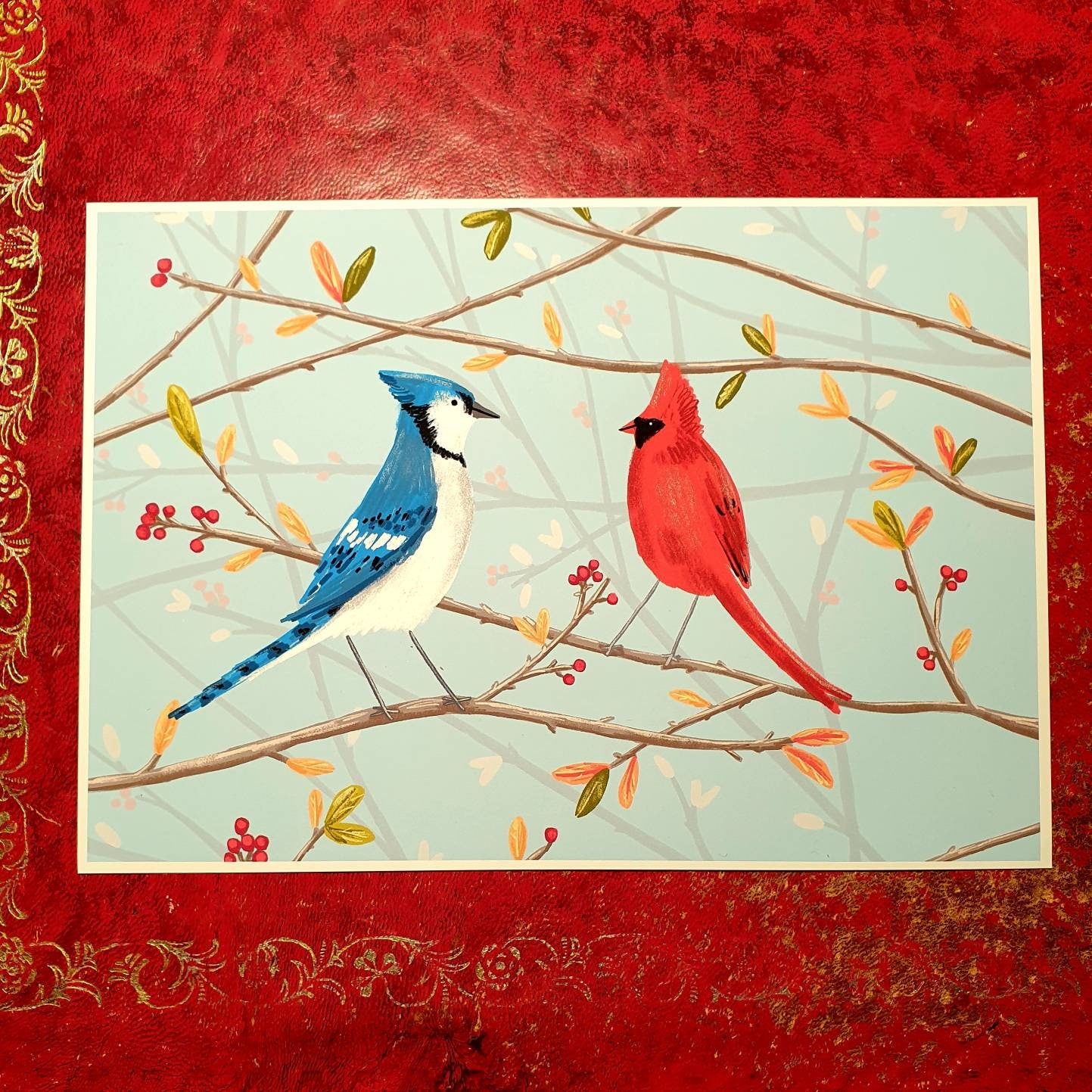 Blue Jay & Cardinal Signed Art Print