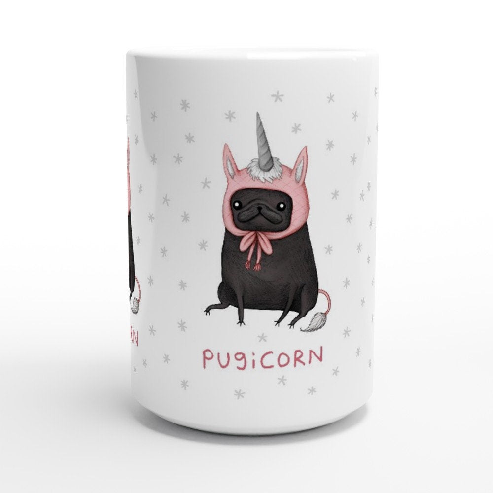 Pugicorn Black Pug Unicorn Large 15oz Ceramic Mug